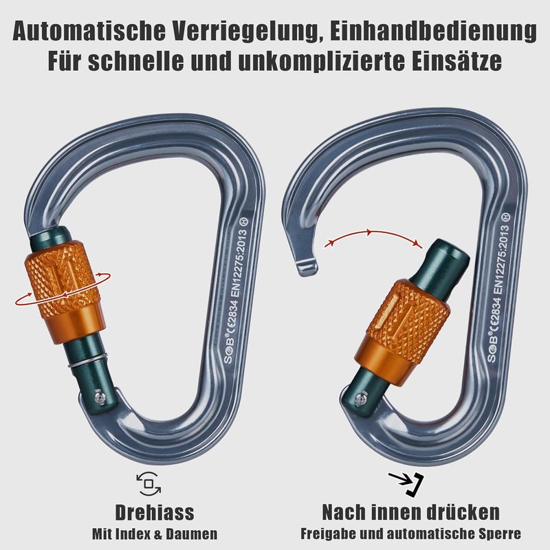 SOB Heavy Duty Steel Carabiner Clips -Auto Locking Climbing Carabiner, Industrial Strength Climbing Hooks for Keychains, Outdoor Gear, Backpacks, Hiking & Camping - Image 3